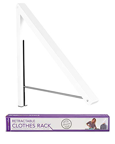 Product Cover Stock Your Home Folding Clothes Hanger Wall Mounted Retractable Clothes Rack, Aluminum, Easy Installation - White 1 Pack