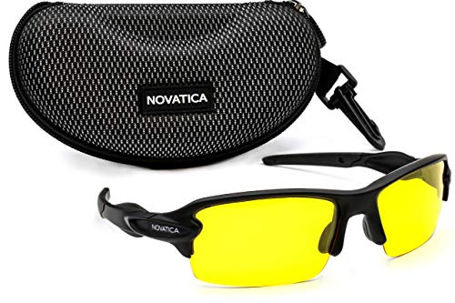Product Cover NOVATICA Anti Glare Night Driving Polarized TAC Glasses - HD Night Vision - UV Protection - Sport Sunglasses - Men & Women - Yellow TAC Clear Lenses - Durable TR 90 Frame Plus Accessories