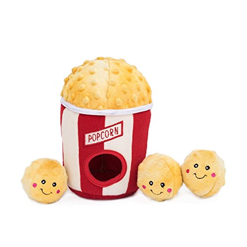 Product Cover ZippyPaws - Food Buddies Burrow, Interactive Squeaky Hide and Seek Plush Dog Toy - Popcorn Bucket
