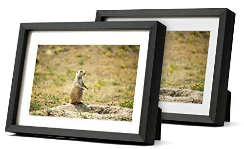 Product Cover Golden State Art Two 5x7 Picture Frames - Black Aluminum (Shiny Brushed) - Fit Photo 4x6 with Ivory Mat or 5x7 Without Mat - Metal Frame by Real Glass (5x7, Set of 2, Black)