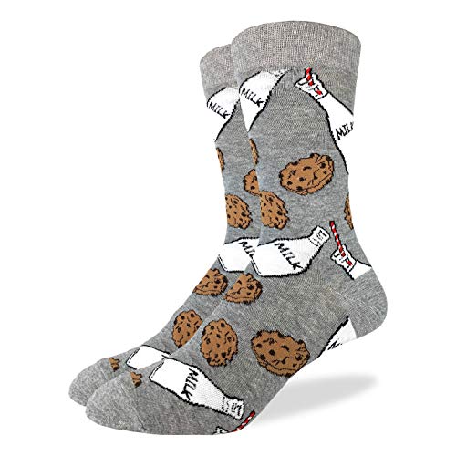 Product Cover Good Luck Sock Men's Milk & Cookies Crew Socks - Grey, Shoe Size 7-12