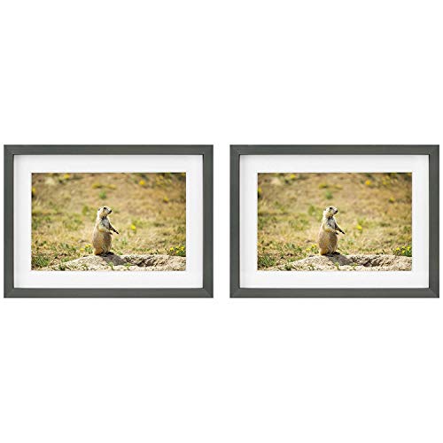 Product Cover Golden State Art Two 5x7 Picture Frames - Dark Gray Aluminum (Shiny Brushed) - Fit Photo 4x6 with Ivory Mat or 5x7 Without Mat - Metal Frame Real Glass (5x7, Set of 2, Dark Gray-Silver)