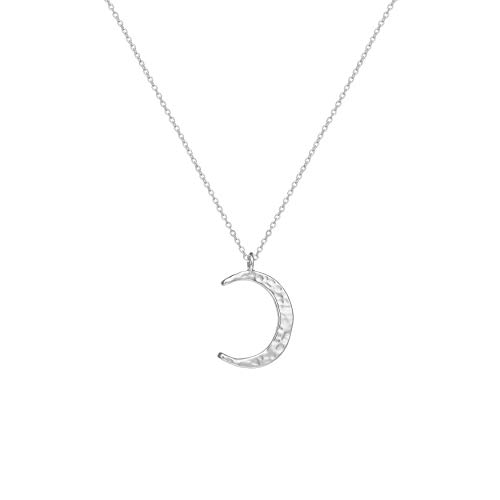 Product Cover Silver Crescent Moon Pendant Necklace for Women,Dainty Handmade Hammered Waning Waxing Moon Phase Pendant Chain Minimalist Jewelry (Waning/Waxing Moon Silver)