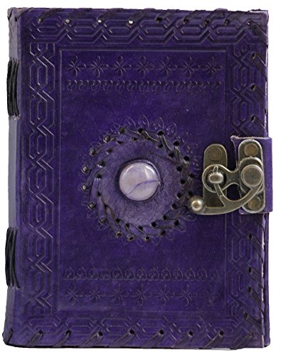 Product Cover AOL Genuine Leather & Handmade Paper Stone Diary Notebook Journal for Personal Use or Gift Size 5x7 (Purple) Antique Handmade Leather Bound Daily Notepad for Men & Women