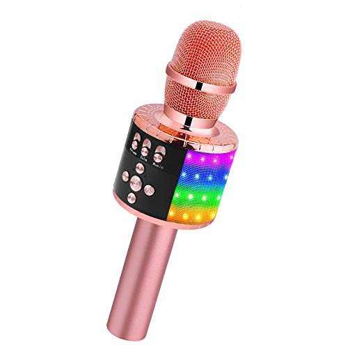 Product Cover BONAOK Wireless Bluetooth Karaoke Microphone with Controllable LED Lights, Portable Handheld Karaoke Speaker Machine Christmas Birthday Home Party for Android/iPhone/PC or All Smartphone(Q78Rose Gold)