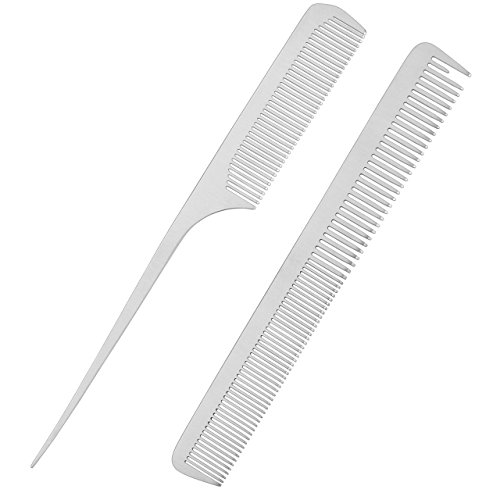 Product Cover CCbeauty 2-Packs Metal Barber Comb Set Pack for Men & Women,Professional Hairdressing Salon Combs Hair cutting Tool Detangler Comb with Leather Bag (#2)