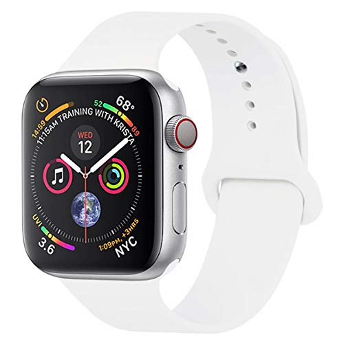 Product Cover YC YANCH Compatible with for Apple Watch Band 38mm 40mm, Soft Silicone Sport Band Replacement Wrist Strap Compatible with for iWatch Series 5/4/3/2/1, Nike+, Sport, Edition, S/M, White