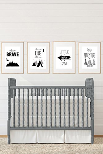 Product Cover Silly Goose Gifts Black White Grey Adventure Themed Children Wall Decor (Set of Four) Brave Little Man Cave