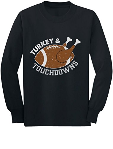 Product Cover Turkey and Touchdowns Thanksgiving Funny Youth Kids Long Sleeve T-Shirt