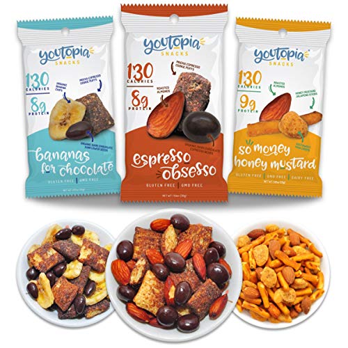 Product Cover Youtopia Snacks Delicious 130-calorie Snack Packs, High-Protein Low-Sugar Low-calorie Gluten-free GMO-free Healthy Snacks, 1oz Snack Packs (Pack of 10), Variety Pack