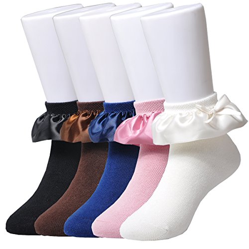 Product Cover Epeius Kids Girls Bowknot/Satin Frilly Lace Socks 3/5 Pair Pack