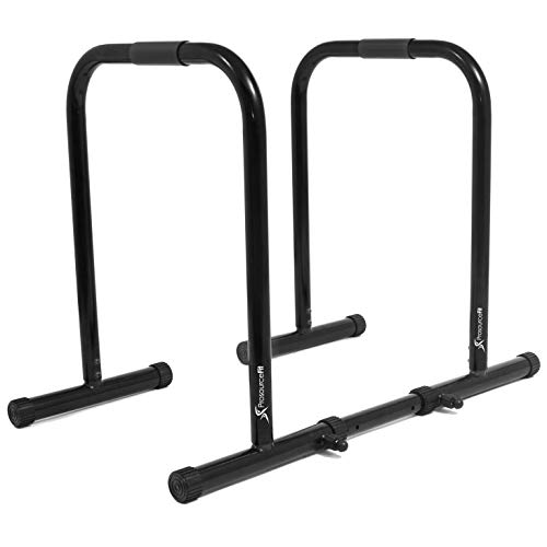 Product Cover ProsourceFit Dip Stand Station, Heavy Duty Ultimate Body Press Bar with Safety Connector for Tricep Dips, Pull-Ups, Push-Ups, L-Sits, Black