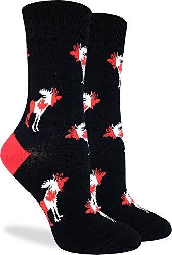 Product Cover Good Luck Sock Women's Canada Maple Leaf Moose Socks - Black, Adult Shoe Size 5-9