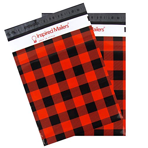 Product Cover Inspired Mailers - Poly Mailers 10x13 - Red Buffalo Plaid - 100 Pack - Range of Sizes Available - 3.15mil Unpadded Shipping Bags - Mailing Bags (10x13, 100 Pack)