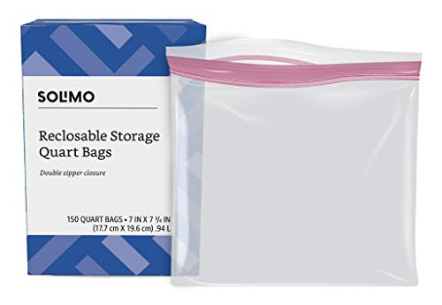 Product Cover Amazon Brand - Solimo Quart Food Storage Bags, 150 Count