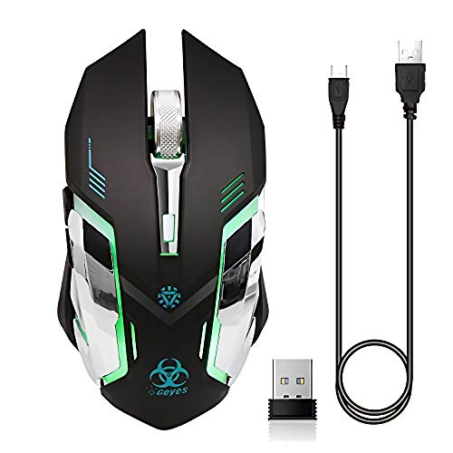 Product Cover VEGCOO C9s (Updated Version) Wireless Gaming Mouse, Rechargeable Silent Click Mice with Nano Receiver, Changing Breathing Backlit, 3 Adjustable DPI Up to 2400 for Laptop, PC, MacBook (C9s Black)