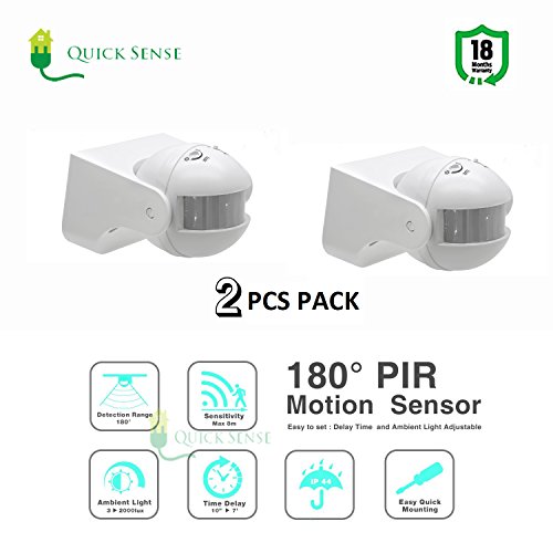 Product Cover Quick sense 180` Wall-Mount PIR Motion Switch with Light, Energy Saving Sensor Lux Adjustment Set of 2