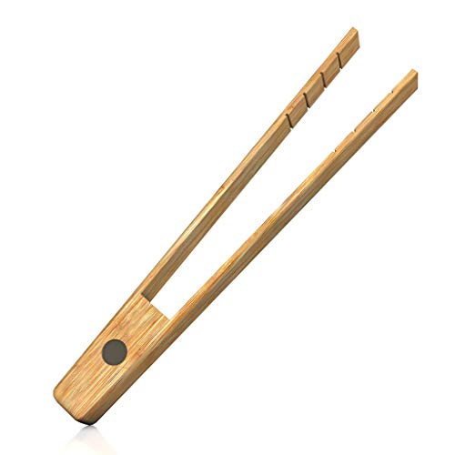 Product Cover Toaster Tongs With Magnet | Kitchen Utensils For Cooking and Holding Toast Bacon Muffin Bagel Bread | 8 Inch Long Natural Non Toxic Bamboo