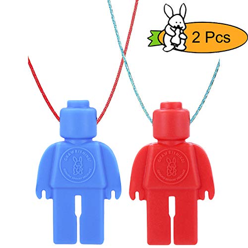 Product Cover GNAWRISHING Chew Necklace (Block Buddies) 2-Pack (Red and Blue with Colored Cords) - Perfect for Autistic, ADHD, SPD, Oral Motor Children, Kids, Boys, and Girls (Tough, Long-Lasting)