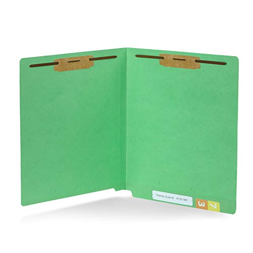 Product Cover 50 Green End Tab Fastener File Folders - Reinforced Straight Cut Tab - Durable 2 Prongs Designed to Organize Standard Medical Files, Receipts, Office Reports, and More - Letter Size, Green, 50 Pack