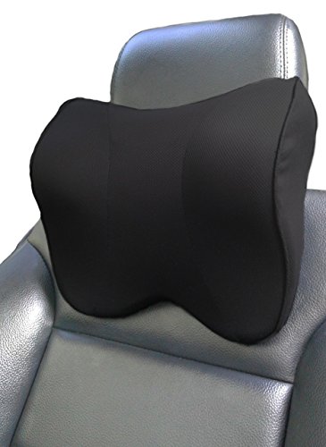 Product Cover Car Neck Pillow with Adjustable Strap for Therapeutic Support, Car Seat Attachment, Memory Foam Head Rest for Cervical Pain Relief - Odorless Soft Travel Cushion to Alleviate Muscle Tension, Black