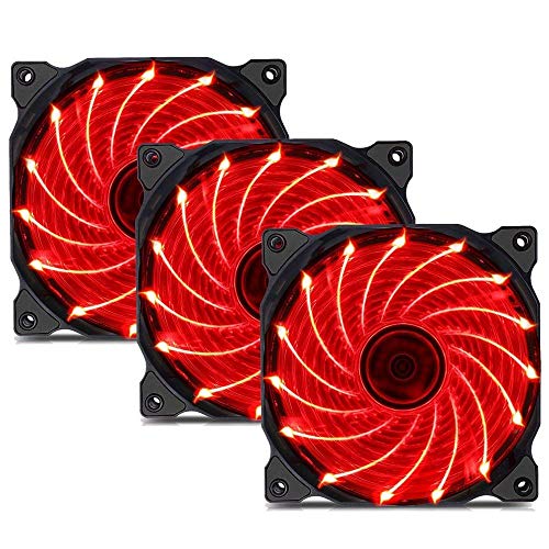 Product Cover uphere 3-Pack Long Life Computer Case Fan 120mm Cooling Case Fan for Computer Cases Cooling 15LED Red,15R3-3
