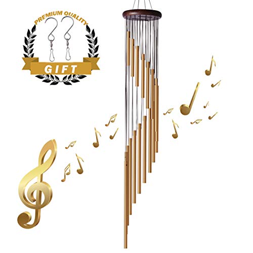 Product Cover Wind Chimes Outdoors- 36'' Memorial Wind Chimes Amazing Grace Wind Bell with Wood Design for Garden Patio Backyard Home Decor, with 2 S Hook (Golden Bronze)
