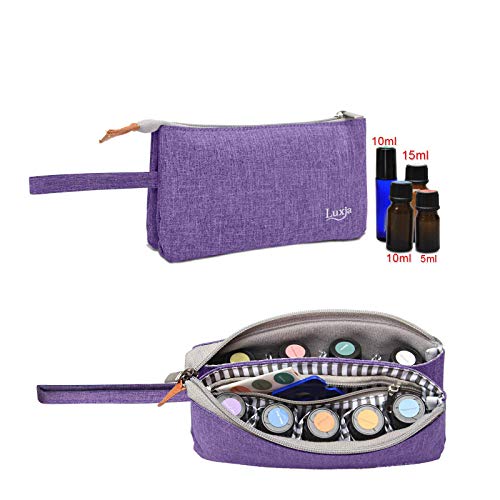Product Cover Luxja Essential Oil Carrying Bag - Holds 9 Bottles (5ml-15ml, Also Fits for Roller Bottles), Portable Organizer for Essential Oil and Small Accessories, Purple