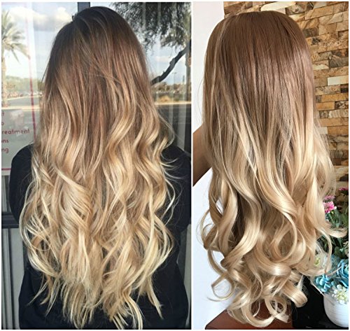 Product Cover 24 Inches Half Head Wig Long OMBRE 3/4 Weave Brown Blonde NO FRONT PARTING (Wavy-Light brown to sandy blonde)