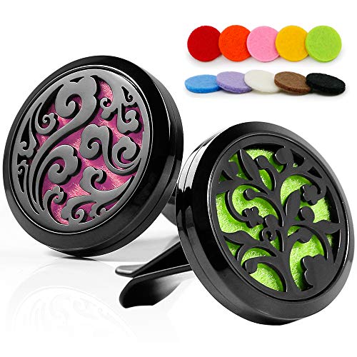 Product Cover Aromatherapy Essential Oil Car Diffuser Vent Clip Stainless Steel Black Locket Tree of Life & Cloud with 10 Replacement Refill Pads