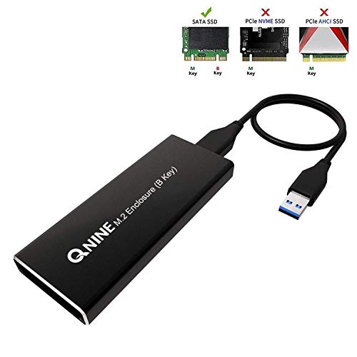 Product Cover QNINE M.2 SSD Enclosure B Key, Ideal for WD Blue, Crucial MX500, Kingston A400, Samsung 860 EVO M.2 SATA SSD