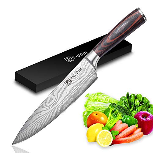 Product Cover Chef Knife - PAUDIN Pro Kitchen Knife 8 Inch Chef's Knife N1 German High Carbon Stainless Steel Knife with Ergonomic Handle, Ultra Sharp, Best Choice for Home Kitchen & Restaurant