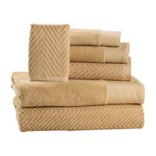 Product Cover ISABELLA CROMWELL 6 Piece Cotton Bath Towels Set - 2 Bath Towels, 2 Hand Towels, 2 Washcloths Machine Washable Super Absorbent Hotel Spa Quality Luxury Towel Gift Sets Chevron Towel Set - Beige