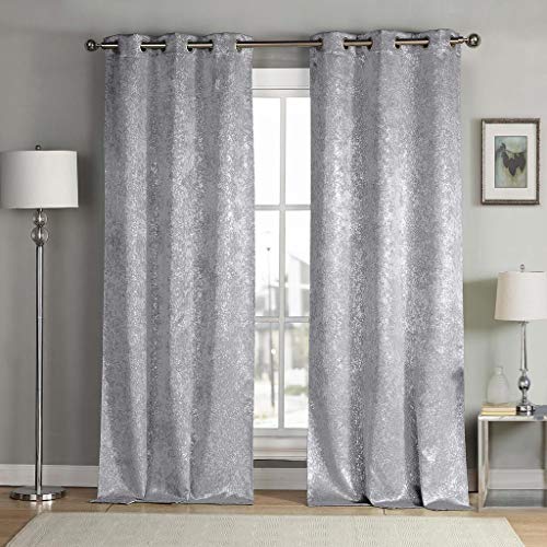 Product Cover kensie Maddie Silver Metallic Textured Blackout Darkening Grommet Top Window Curtains Pair Drapes for Bedroom, Living Room-Set of 2 Panels, W38 X L96