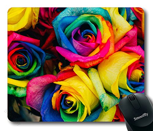Product Cover Smooffly Rose Mouse Pad,Colorful Rose Petals Rainbow Rose Petals Customized Rectangle Non-Slip Rubber Mousepad Gaming Mouse Pad