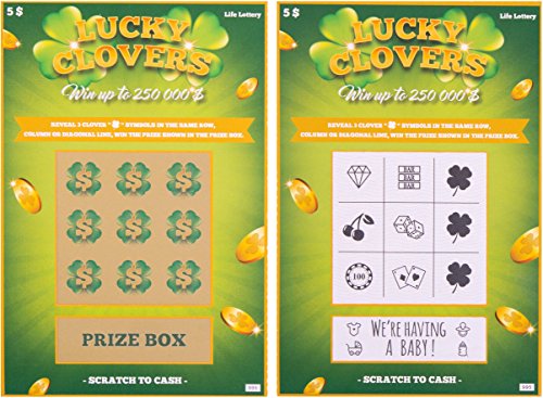 Product Cover 5 Pregnancy Announcement Scratch Off Cards | Baby Announcement Fake Lottery Scratchers Replicas | Surprise your Family & Friends and Reveal this Fabulous Baby News in the Most Memorable Way !