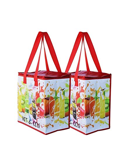 Product Cover Earthwise Insulated Reusable Grocery Bag Shopping Tote with Zipper Top Lid Durable Thermal Collapsible Catering 2 Pack (Fruit)