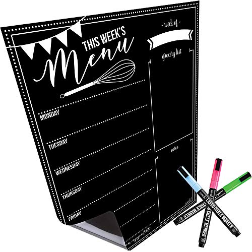 Product Cover Magnetic Dry Erase Menu Board for Fridge: with Bright Neon Chalk Markers - 16x12