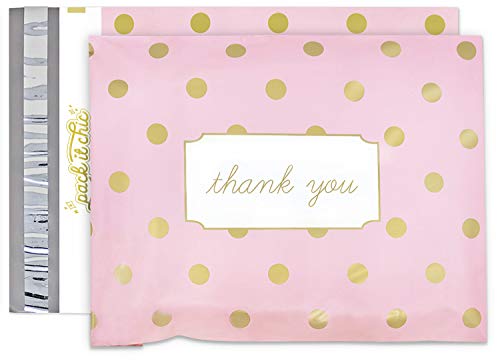Product Cover Pack It Chic - 10X13 (100 Pack) Pink Polka Dot - Thank You Poly Mailer Envelope Plastic Custom Mailing & Shipping Bags - Self Seal (More Designs Available)