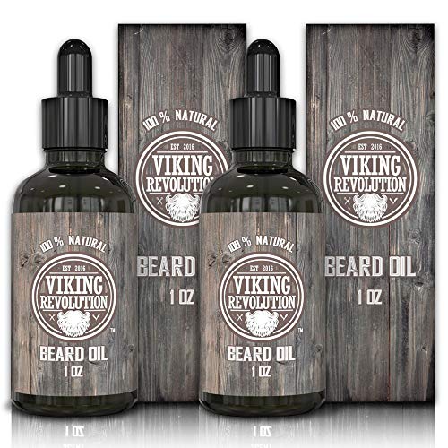 Product Cover Viking Revolution Beard Oil Conditioner - All Natural Unscented Organic Argan & Jojoba Oils - Softens, Smooths & Strengthens Beard Growth - Grooming Beard and Mustache Maintenance Treatment, 2 Pack
