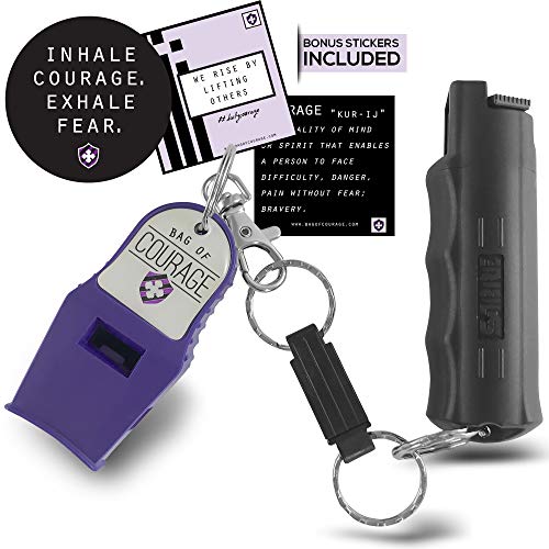 Product Cover SABRE Pepper Gel Spray with Quick Release Self Defense Keychain and Emergency Whistle Pepper Spray Combo - Police Strength - Designed for College Campus and Dorm Safety - Be Prepared -  Stickers!