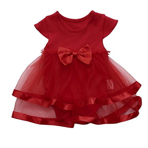 Product Cover Todaies, Baby Girls Infant Birthday Tutu Bow Clothes Party Jumpsuit Princess Romper Dress 2018 (12M, Red)