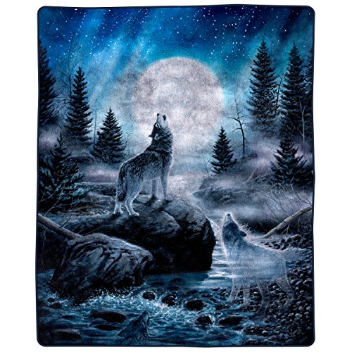 Product Cover Lavish Home 66-B Heavy Fleece Howling Wolf Pattern-Plush Thick 8 Pound Faux Mink Soft Blanket for Couch Sofa Bed (74