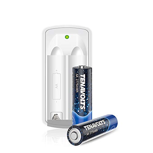 Product Cover TENAVOLTS First Generation Rechargeable Lithium/Li-ion Batteries, AA Rechargeable Batteries, Micro USB Charger Included, Constant Output at 1.5V,Quick Charge,2775 mWh Electrical core Power - 2 Counts