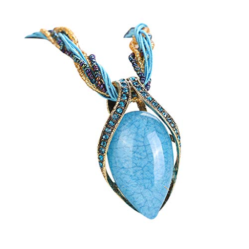 Product Cover Challyhope Fashion Retro Bohemian Turquoise Stone Pendant Collar Statement Chunky Necklaces Rhinestone Gem Jewelry for Women Beach Hawaii (Blue)