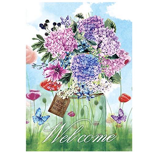 Product Cover Morigins Welcome Spring Mason Jar Double Sided Garden Flag Floral Butterfly 12.5 x 18 Inch