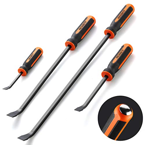Product Cover Pry Bar Set, Heavy Duty Pry Bar 4-Piece Mechanic Hand Tools By REXBETI, Thicker Strike Cap Handle, Black Orange