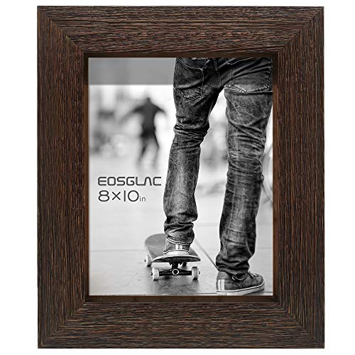 Product Cover Eosglac Rustic Picture Frame 8x10, Weathered Dark Brown Reclaimed Look Wooden Photo Frame, Tabletop or Wall Mounting Display