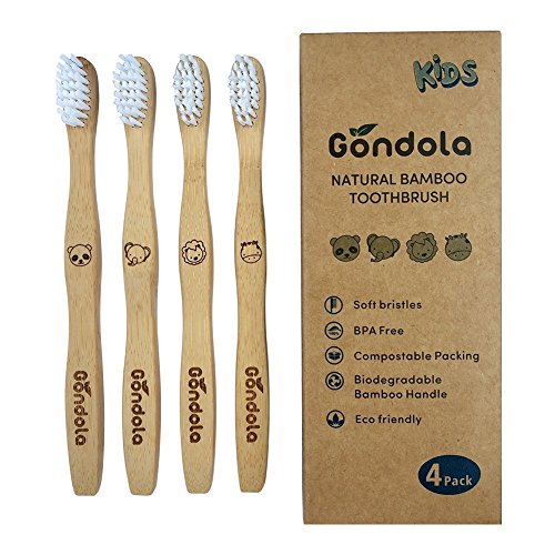 Product Cover Gondola Bamboo Toothbrush Kids, Vegan Organic Eco Friendly Childrens Toothbrushes, Soft Bristles (4 Count)