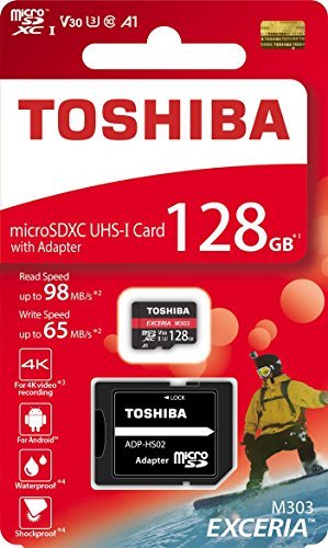 Product Cover Toshiba 128GB 128G EXCERIA M303 with SD Adapter microSDXC UHS-I U3 Card 4K Class10 V30 A1 microSD micro SD Card Memory Card Read 98MB/s Write 65MB/s ( THN-M303R1280A2 )